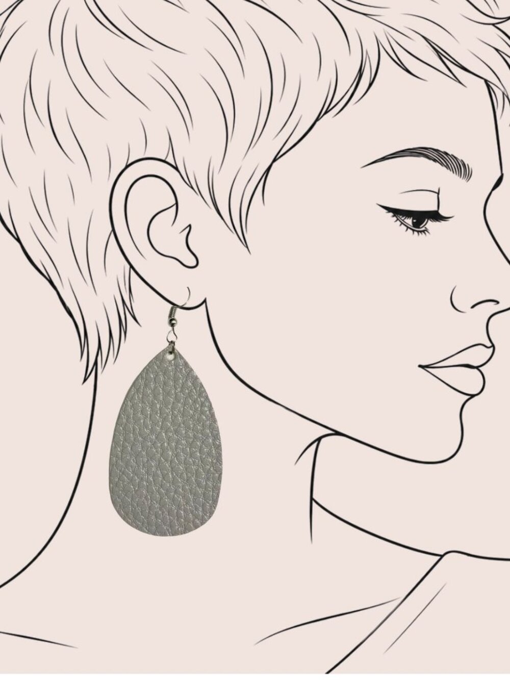 Gray Pebbled Faux Leather Teardrop Earrings 3in Lightweight Textured Minimalist
